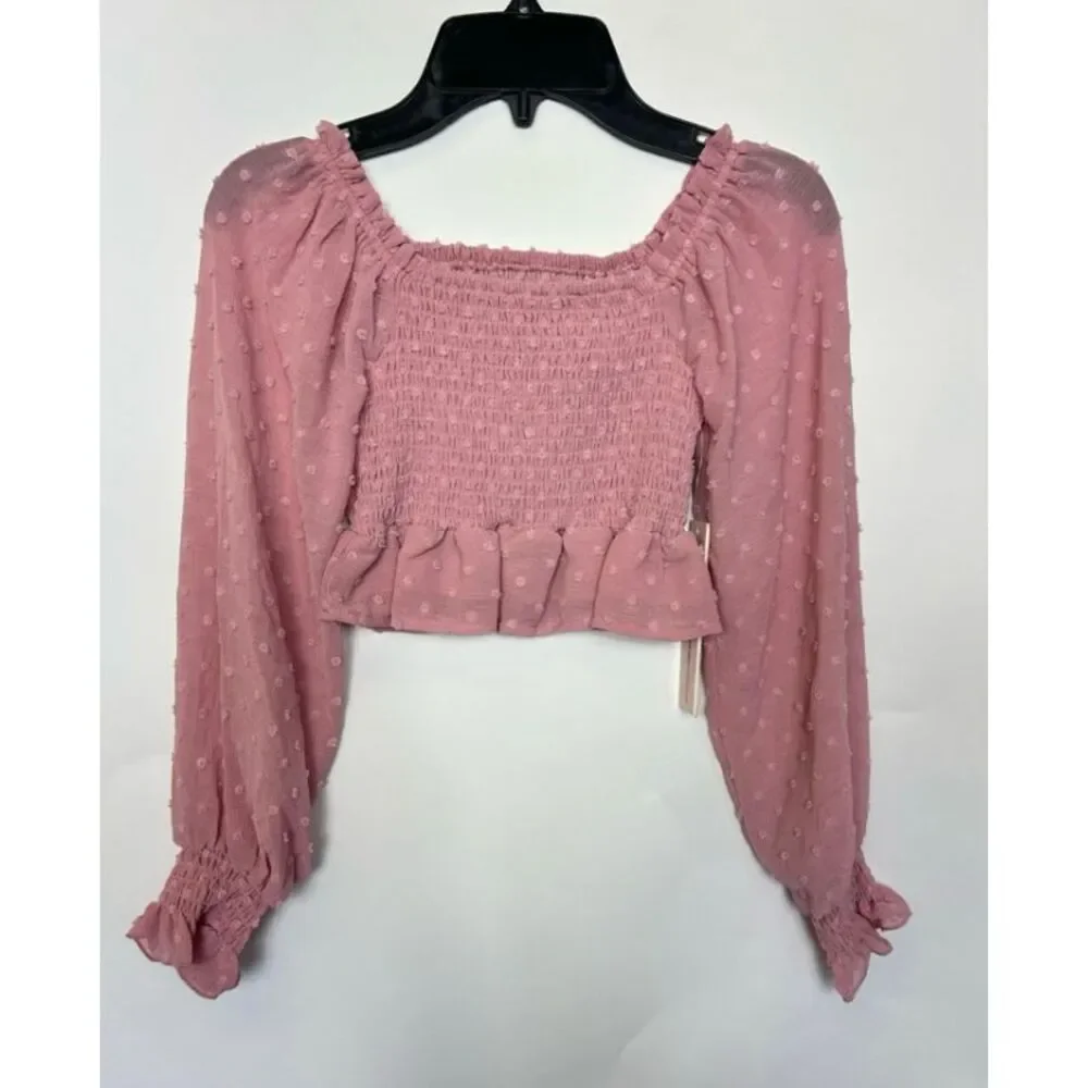 Aqua Girl Pink Swiss Dot Smocked Top Size S 7/8‎